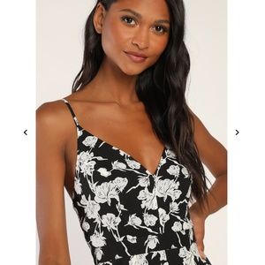 Lulu's Darling Daylily White and Black Floral Print High-Low Maxi Dress